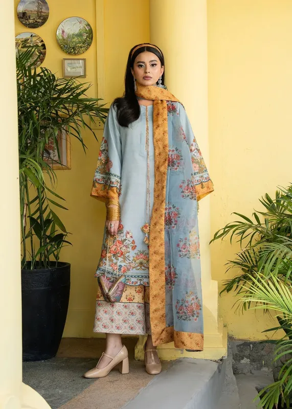 Maria Osama Khan Retro Lawn 25 Pastel Blue Organza – view 1 – Poshaq