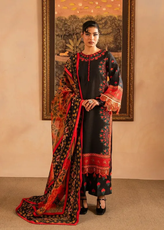 Maria Osama Khan Retro Lawn 25 Black Silk – view 1 – Poshaq