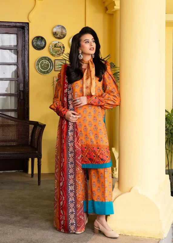 Maria Osama Khan Retro Lawn 25 Orange Tissue – view 1 – Poshaq