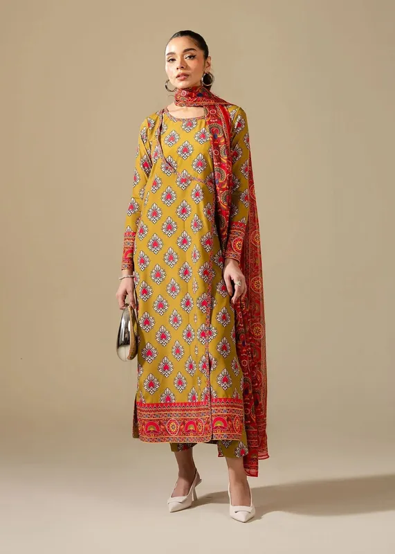 Maria Osama Khan Retro Vol 3 Mustard Silk – view 1 – Poshaq