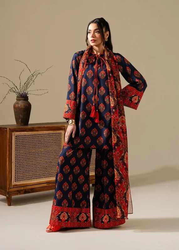 Maria Osama Khan Retro Vol 3 Navy Blue Silk – view 1 – Poshaq