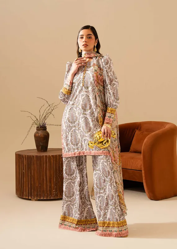 Maria Osama Khan Retro Vol 3 Off White Silk – view 1 – Poshaq