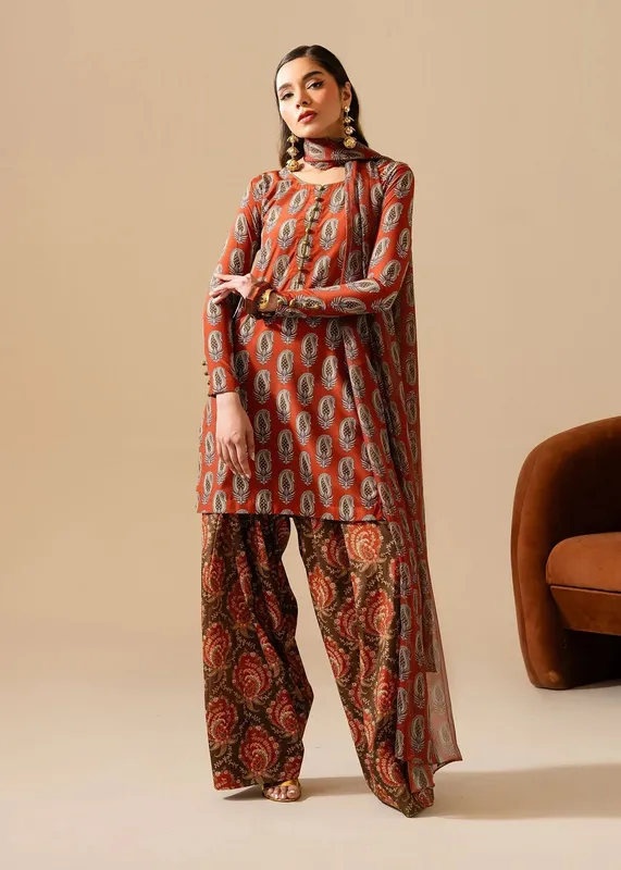 Maria Osama Khan Retro Vol 3 Rust Silk – view 1 – Poshaq