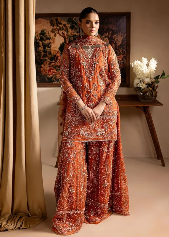 Maria Osama Khan Lamhay Wedding Festive Orange Organza – view 1 – Poshaq
