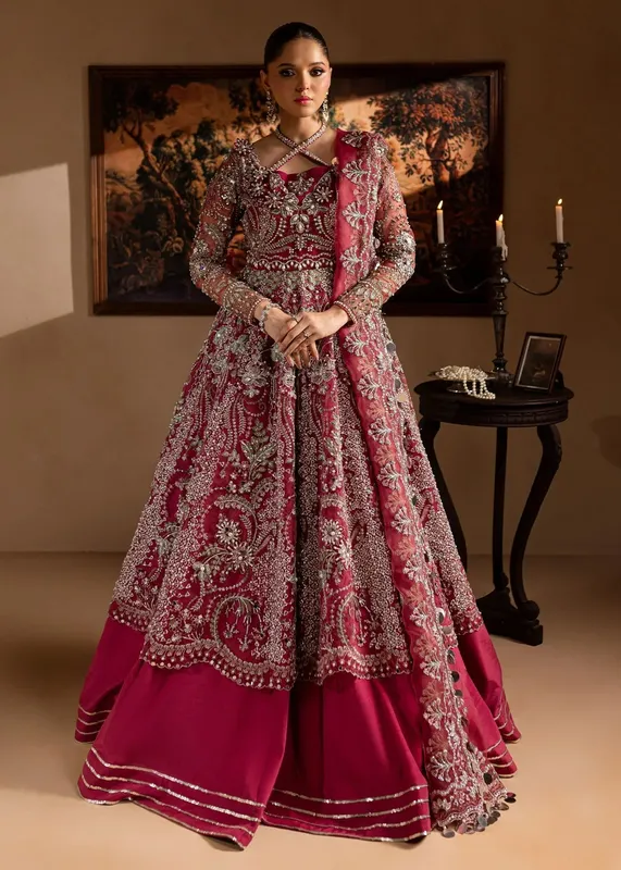 Maria Osama Khan Lamhay Wedding Festive Magenta Organza – view 1 – Poshaq