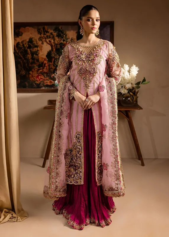 Maria Osama Khan Lamhay Wedding Festive Pink Organza – view 1 – Poshaq