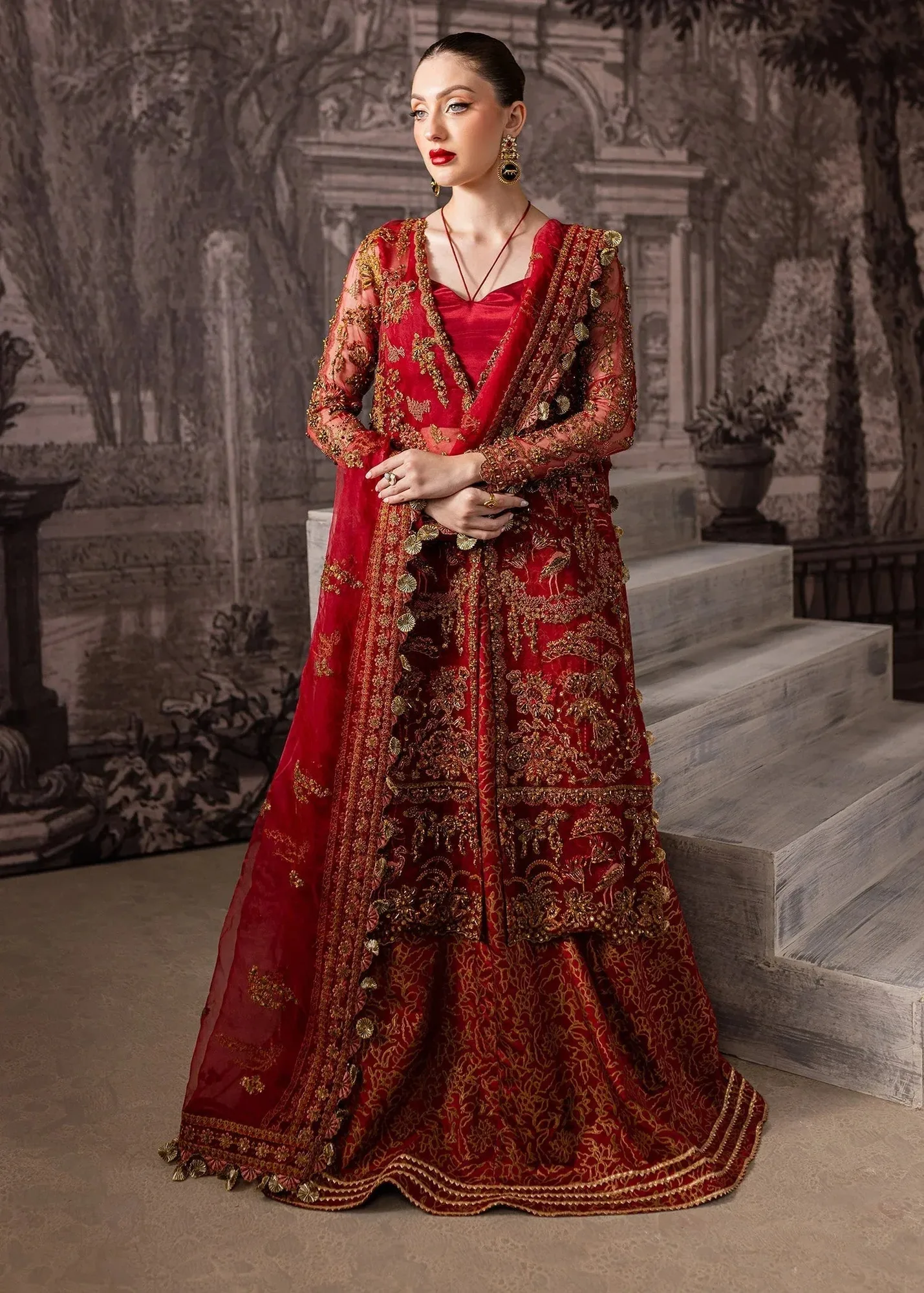 Maria Osama Khan Mystara Wedding Festive Maroon Raw Silk – view 7 – Poshaq