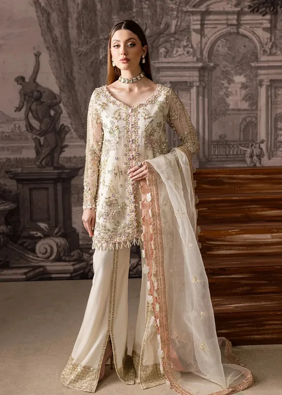 Maria Osama Khan Mystara Wedding Festive Ivory Raw Silk – view 1 – Poshaq