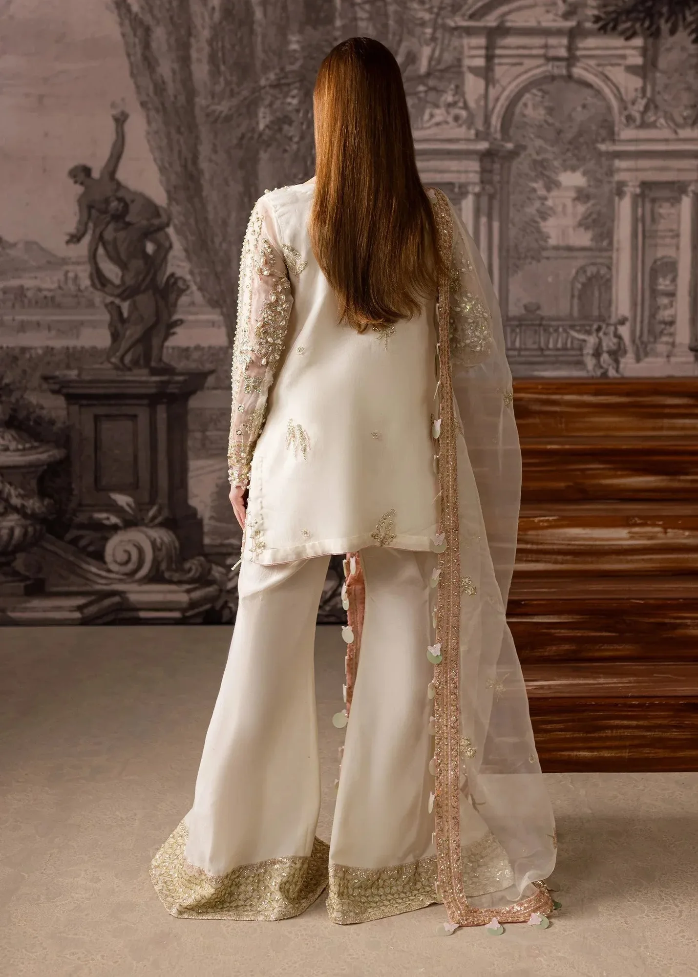 Maria Osama Khan Mystara Wedding Festive Ivory Raw Silk – view 2 – Poshaq