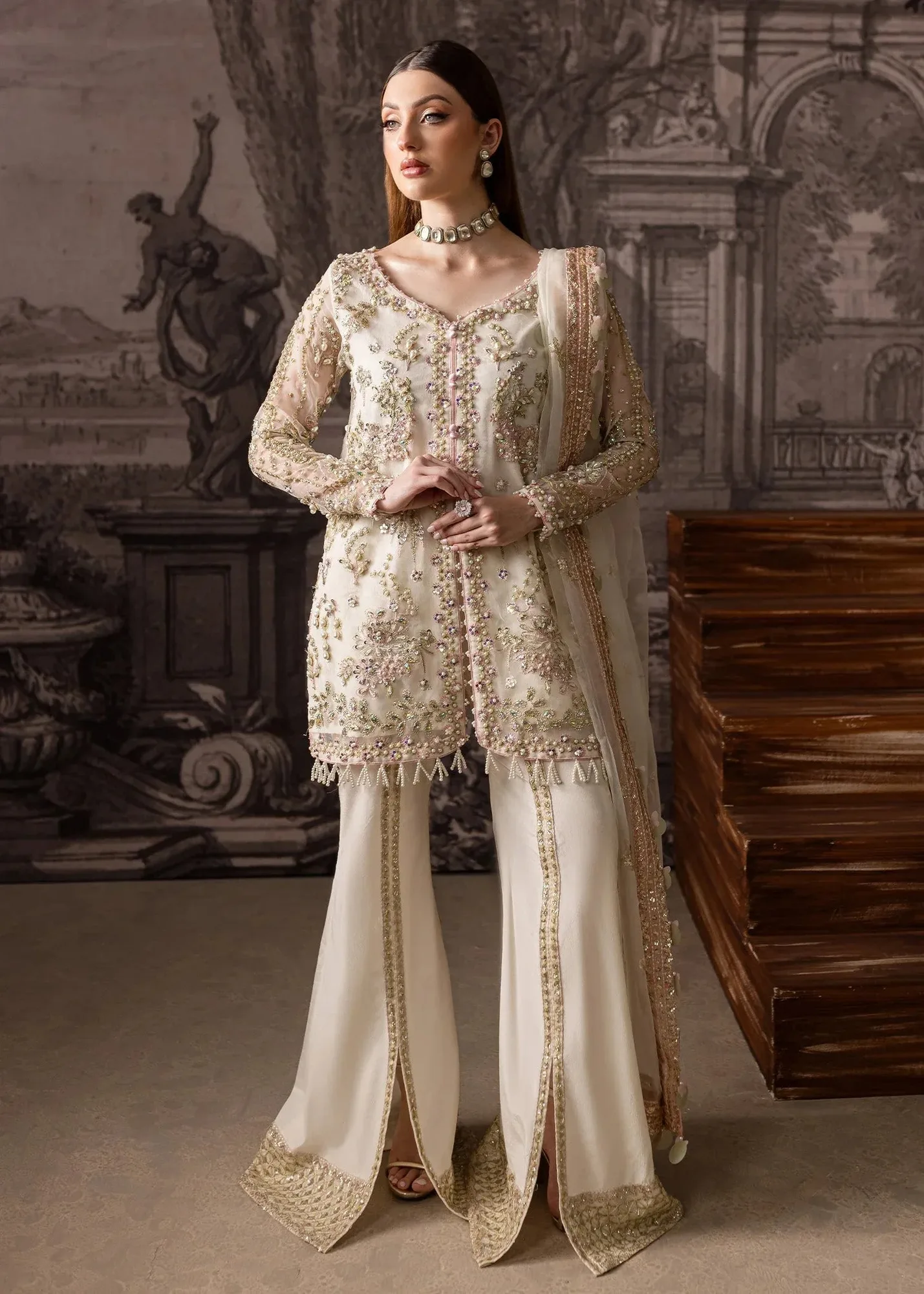Maria Osama Khan Mystara Wedding Festive Ivory Raw Silk – view 4 – Poshaq