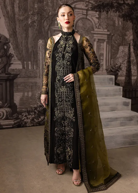 Maria Osama Khan Mystara Wedding Festive Black Raw Silk – view 1 – Poshaq