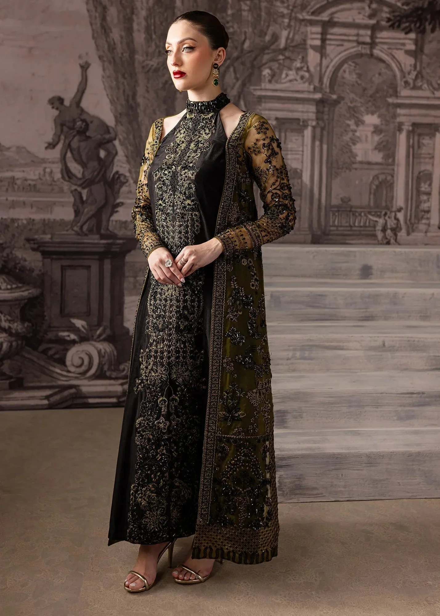Maria Osama Khan Mystara Wedding Festive Black Raw Silk – view 6 – Poshaq