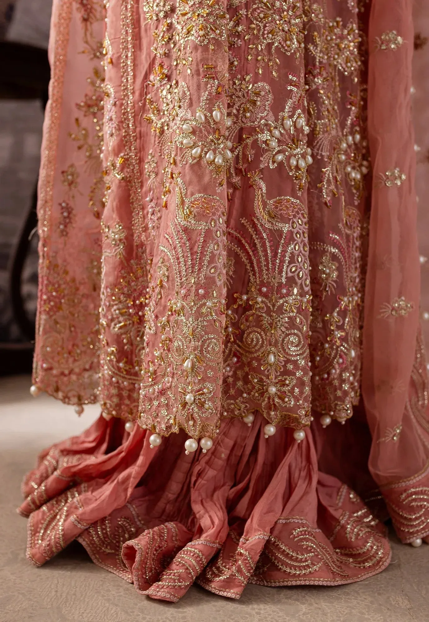 Maria Osama Khan Mystara Wedding Festive Salmon Pink Raw Silk – view 6 – Poshaq