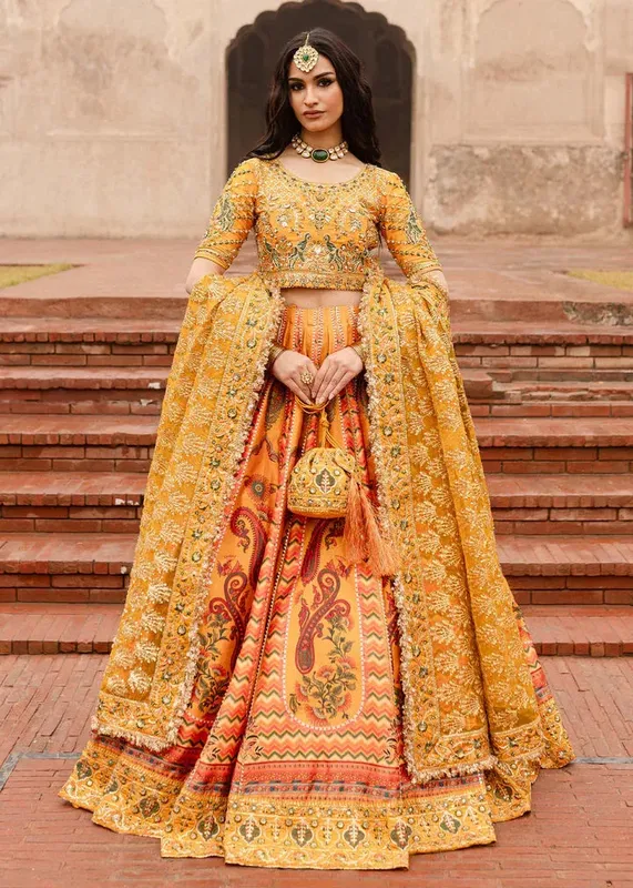 Maria Osama Khan Khawabeedah Wedding Formals Mustard Yellow Raw Silk – view 1 – Poshaq