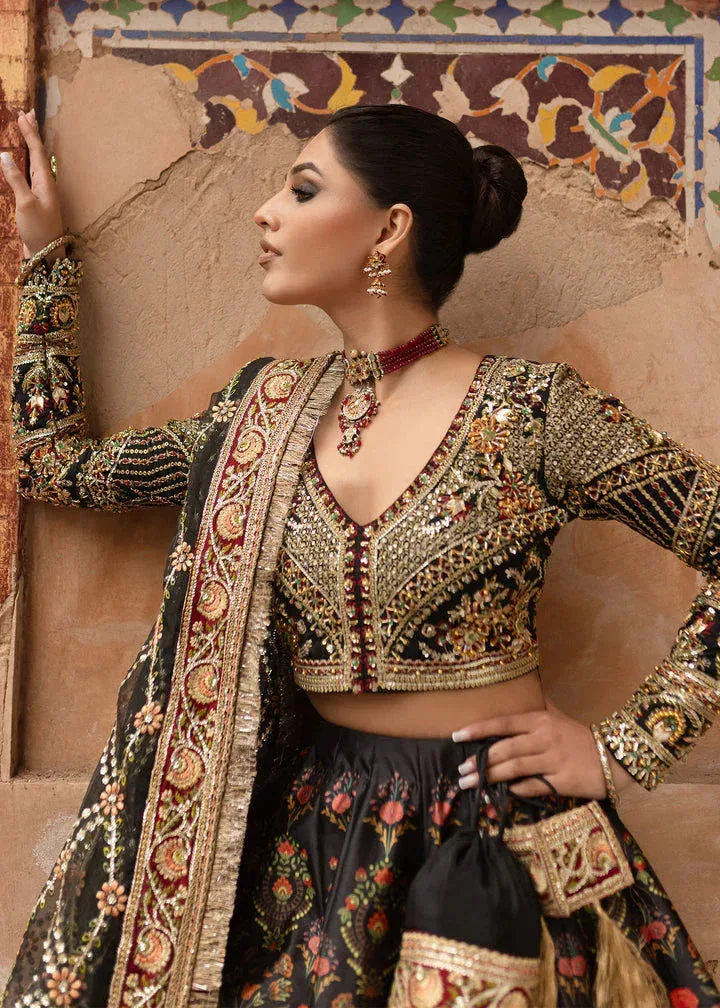 Maria Osama Khan Khawabeedah Wedding Formals Black Raw Silk – view 3 – Poshaq