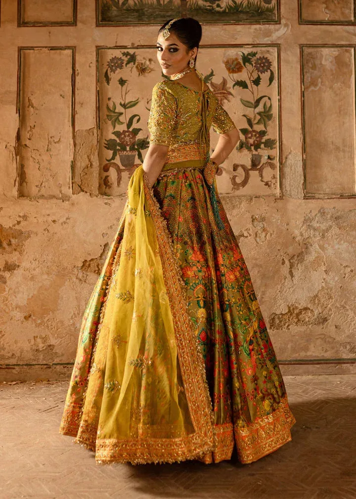 Maria Osama Khan Khawabeedah Wedding Formals Mehndi Green Raw Silk – view 2 – Poshaq