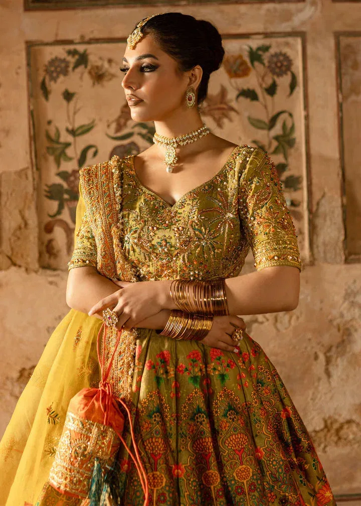 Maria Osama Khan Khawabeedah Wedding Formals Mehndi Green Raw Silk – view 3 – Poshaq