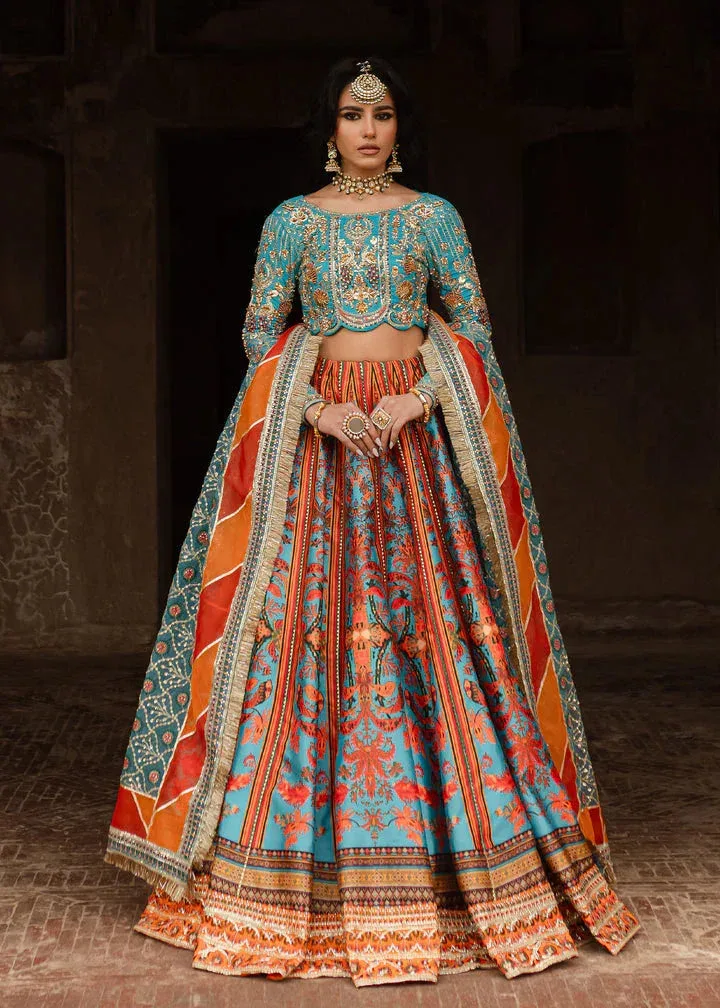 Maria Osama Khan Khawabeedah Wedding Formals Turqiouse Raw Silk – view 1 – Poshaq