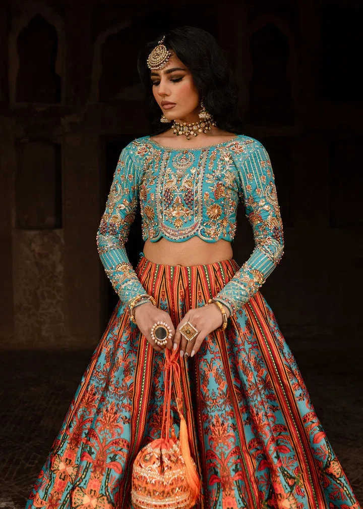 Maria Osama Khan Khawabeedah Wedding Formals Turqiouse Raw Silk – view 3 – Poshaq