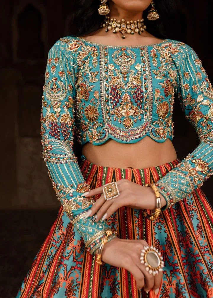 Maria Osama Khan Khawabeedah Wedding Formals Turqiouse Raw Silk – view 4 – Poshaq