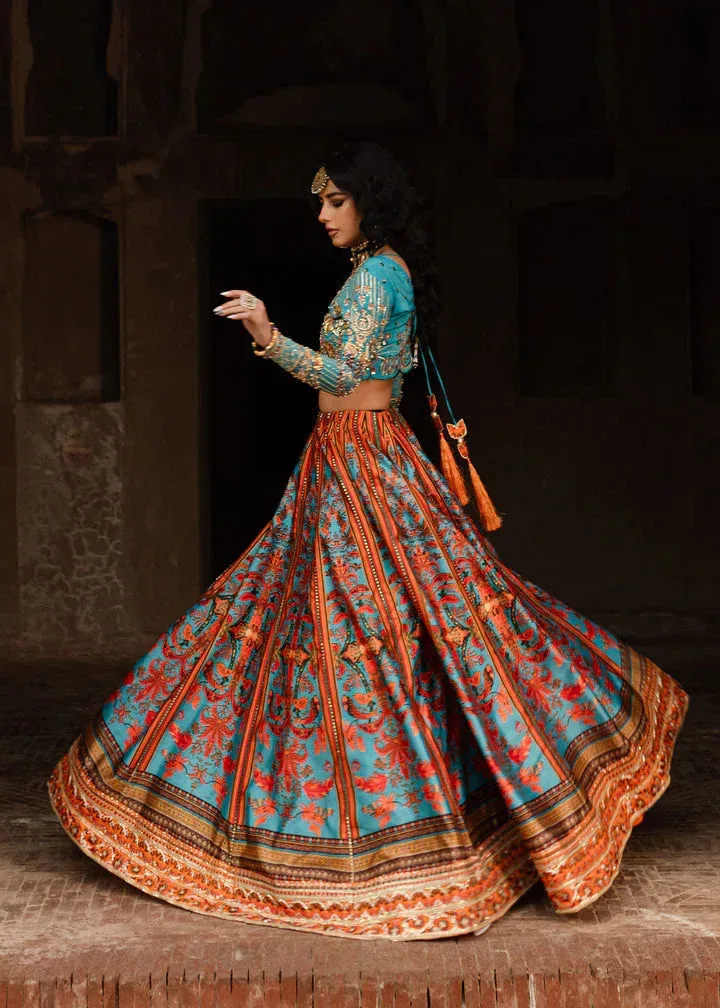 Maria Osama Khan Khawabeedah Wedding Formals Turqiouse Raw Silk – view 5 – Poshaq