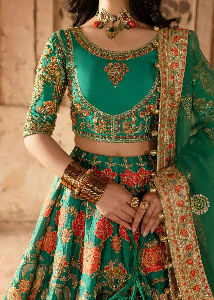 Maria Osama Khan Khawabeedah Wedding Formals Green Raw Silk – view 3 – Poshaq