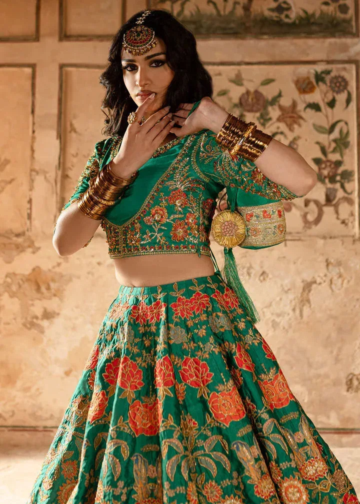 Maria Osama Khan Khawabeedah Wedding Formals Green Raw Silk – view 4 – Poshaq