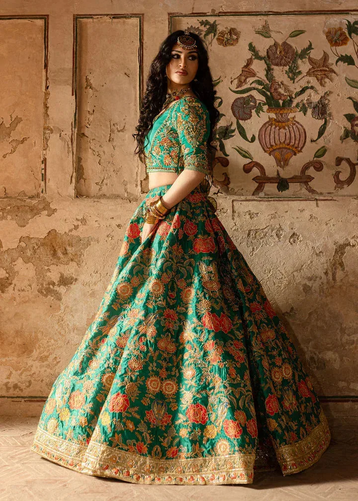 Maria Osama Khan Khawabeedah Wedding Formals Green Raw Silk – view 5 – Poshaq