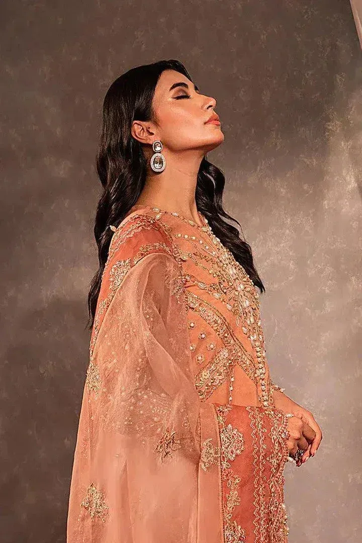 Maria Osama Khan Dastaan Festive Formals 23 Peach Raw Silk – view 2 – Poshaq