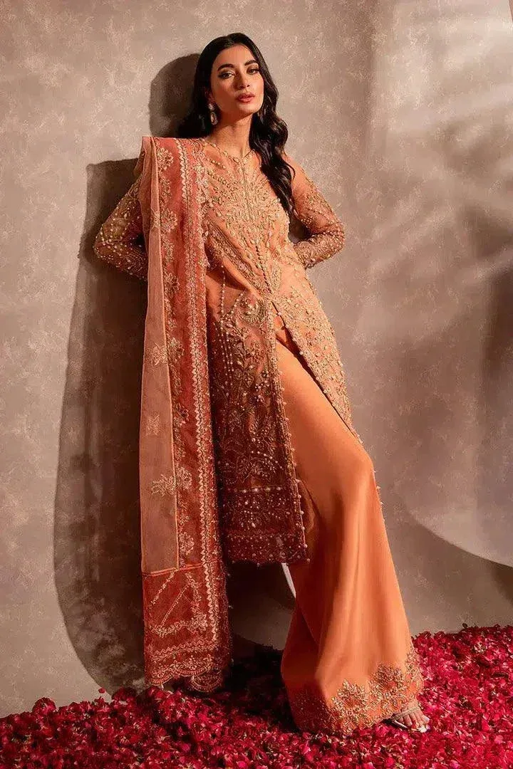Maria Osama Khan Dastaan Festive Formals 23 Peach Raw Silk – view 4 – Poshaq
