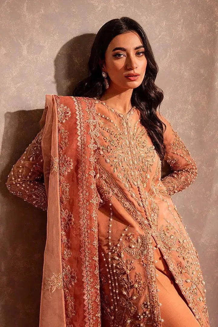 Maria Osama Khan Dastaan Festive Formals 23 Peach Raw Silk – view 5 – Poshaq