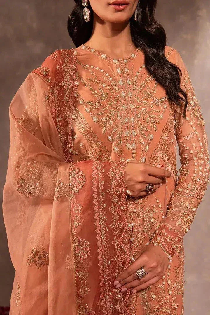 Maria Osama Khan Dastaan Festive Formals 23 Peach Raw Silk – view 8 – Poshaq
