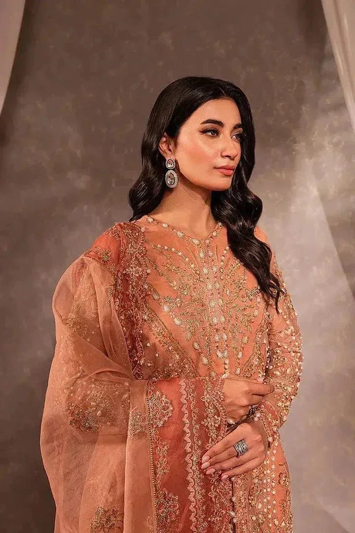 Maria Osama Khan Dastaan Festive Formals 23 Peach Raw Silk – view 9 – Poshaq