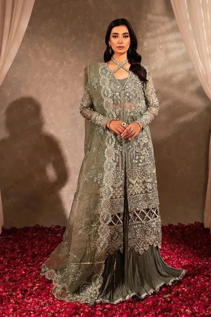 Maria Osama Khan Dastaan Festive Formals 23 Green Raw Silk – view 1 – Poshaq