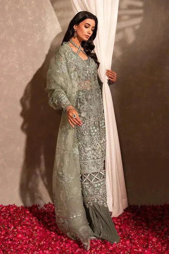 Maria Osama Khan Dastaan Festive Formals 23 Green Raw Silk – view 2 – Poshaq