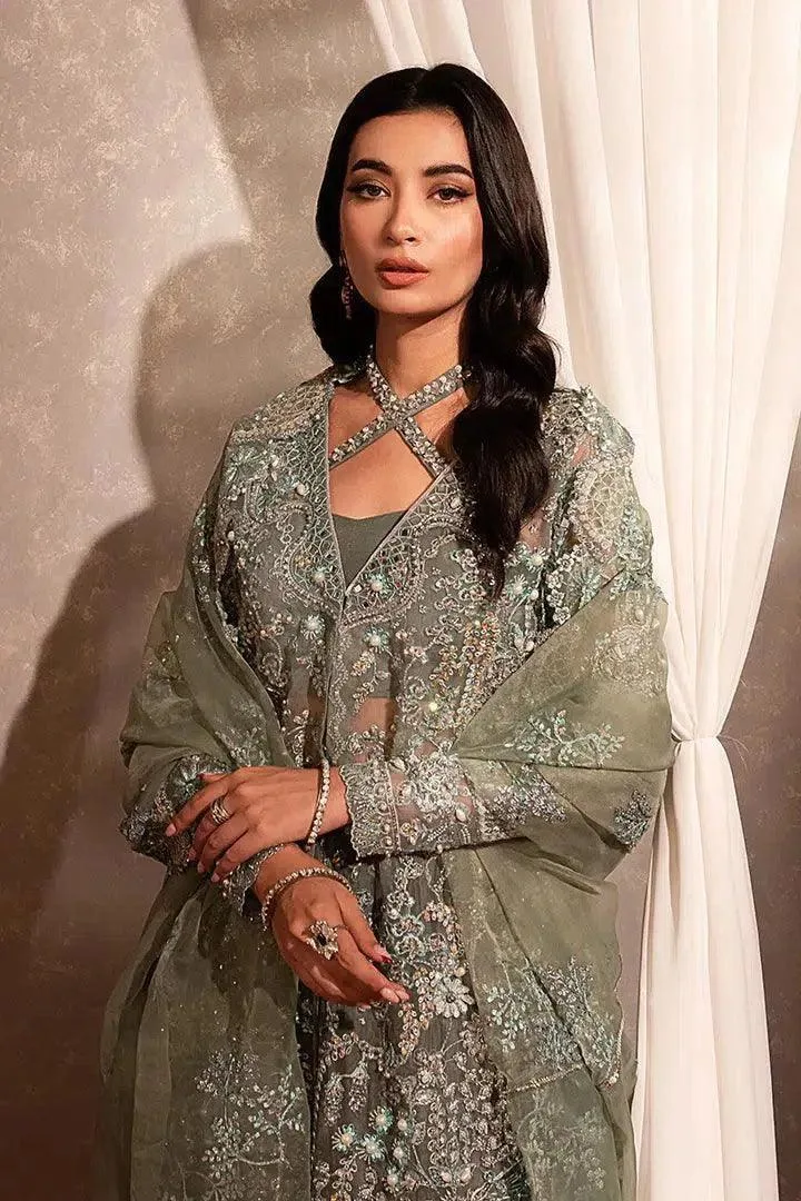 Maria Osama Khan Dastaan Festive Formals 23 Green Raw Silk – view 3 – Poshaq