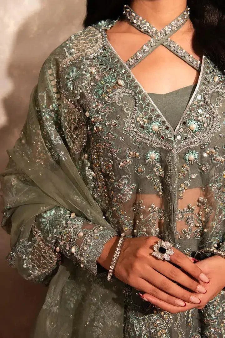 Maria Osama Khan Dastaan Festive Formals 23 Green Raw Silk – view 4 – Poshaq