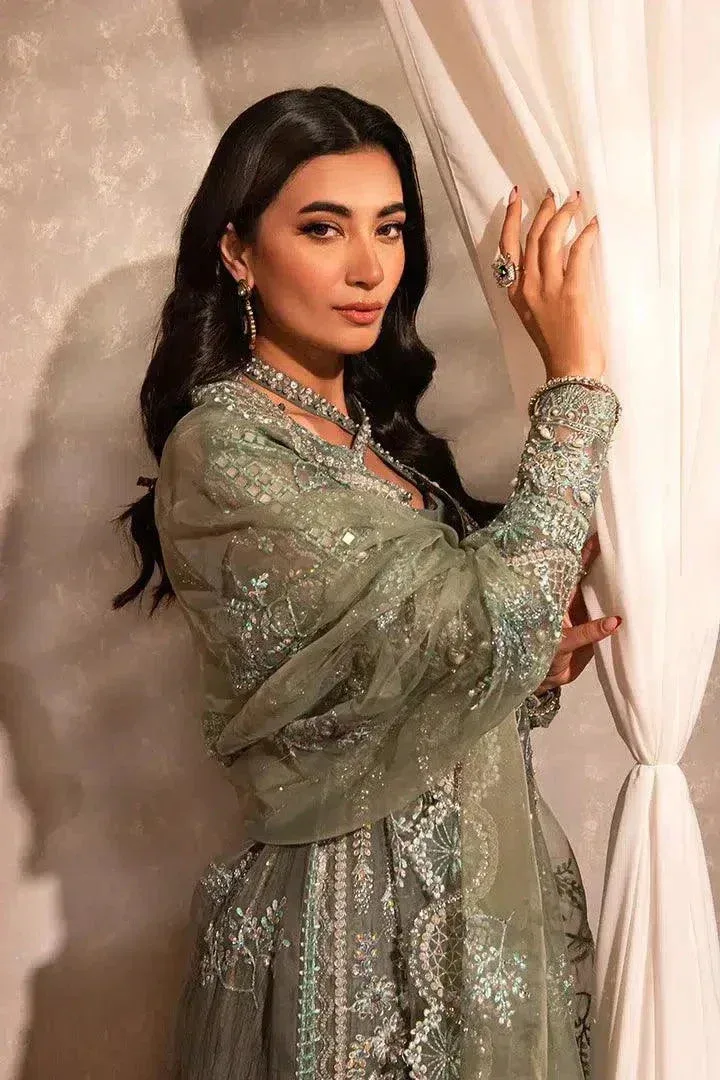 Maria Osama Khan Dastaan Festive Formals 23 Green Raw Silk – view 8 – Poshaq