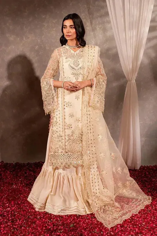 Maria Osama Khan Dastaan Festive Formals 23 Off White Raw Silk – view 1 – Poshaq