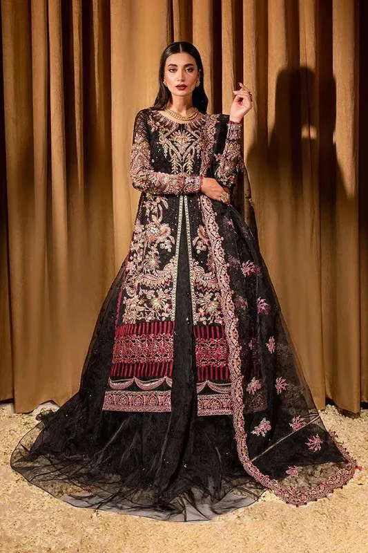 Maria Osama Khan Dastaan Festive Formals 23 Black Raw Silk – view 1 – Poshaq