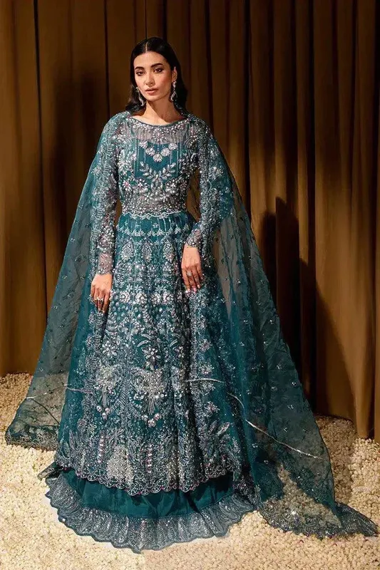 Maria Osama Khan Dastaan Festive Formals 23 Teal Raw Silk – view 1 – Poshaq