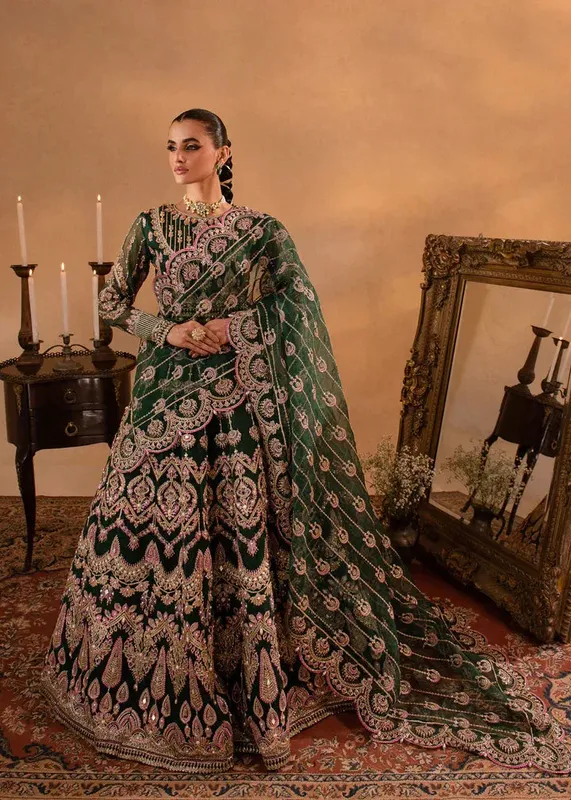 Maria Osama Khan Sajni Wedding Festive Bottle Green Organza – view 1 – Poshaq