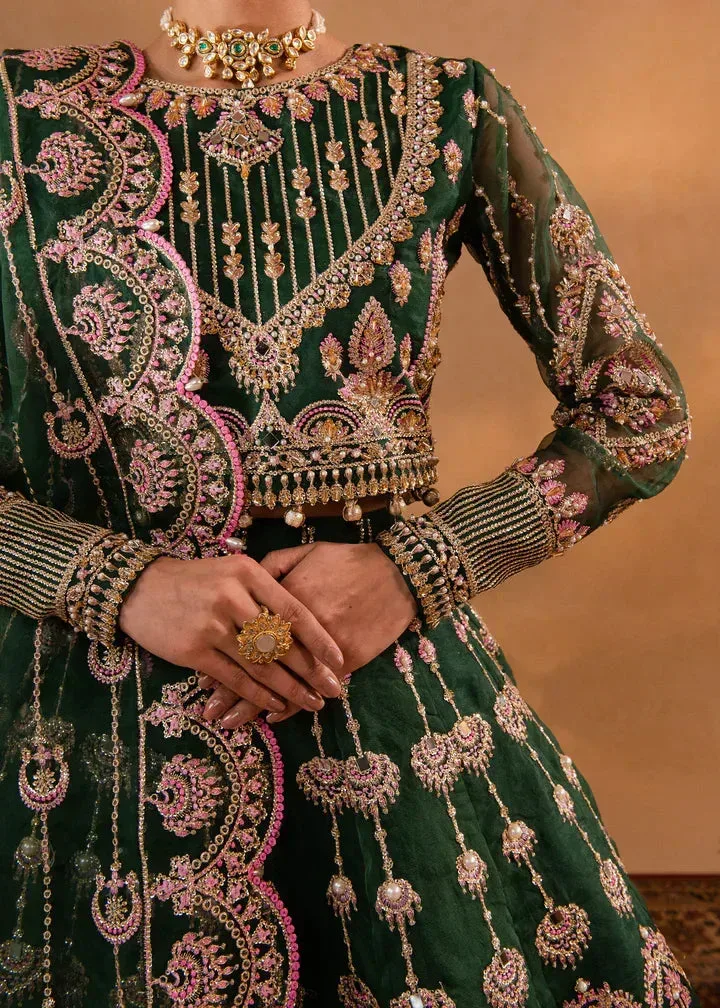 Maria Osama Khan Sajni Wedding Festive Bottle Green Organza – view 2 – Poshaq