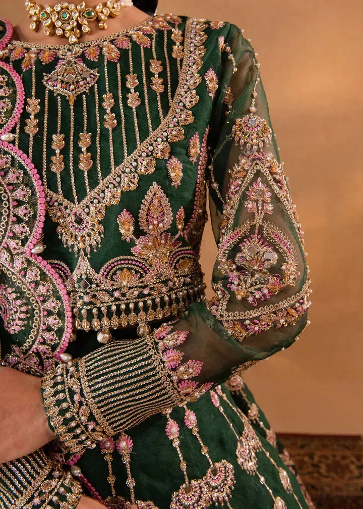 Maria Osama Khan Sajni Wedding Festive Bottle Green Organza – view 3 – Poshaq