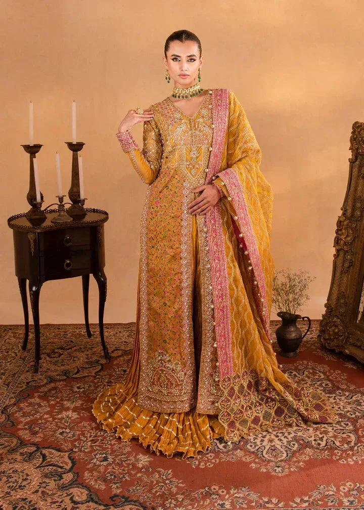 Maria Osama Khan Sajni Wedding Festive Mustard Raw Silk – view 12 – Poshaq