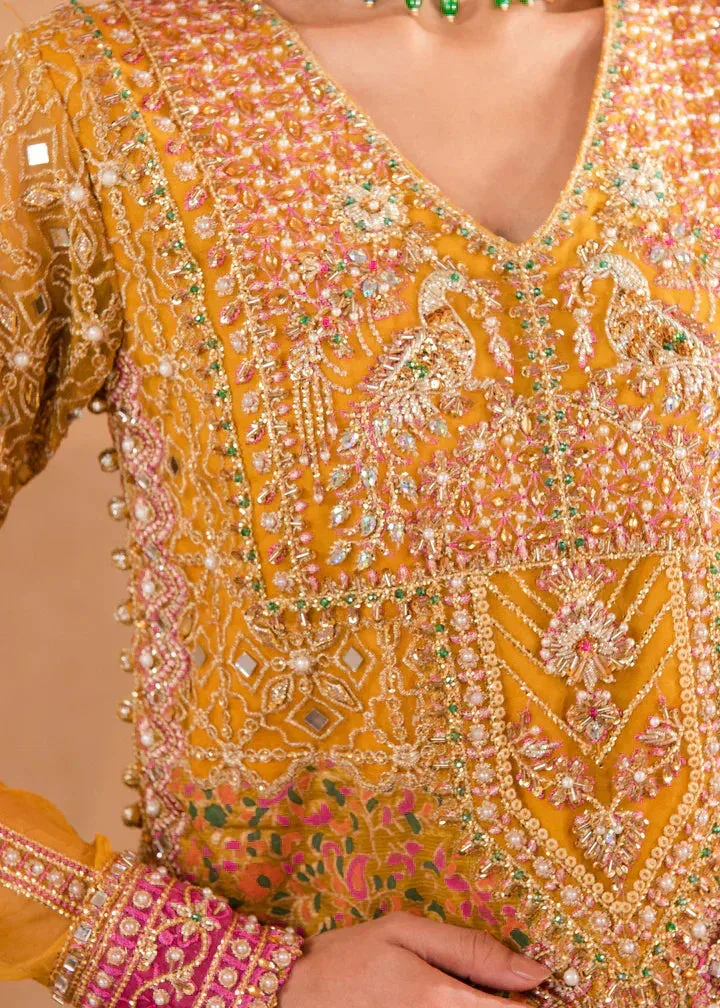 Maria Osama Khan Sajni Wedding Festive Mustard Raw Silk – view 2 – Poshaq