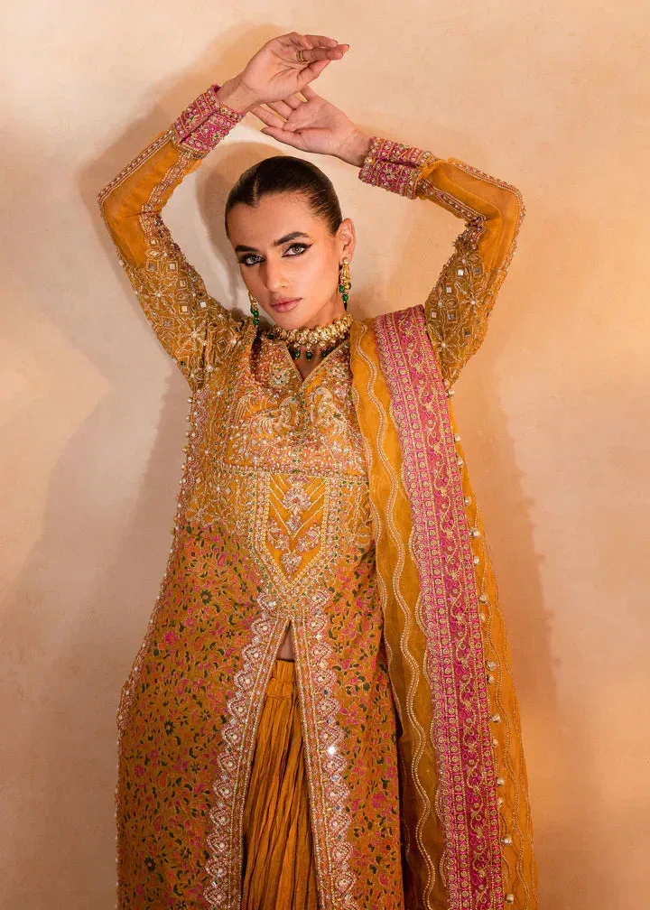 Maria Osama Khan Sajni Wedding Festive Mustard Raw Silk – view 3 – Poshaq