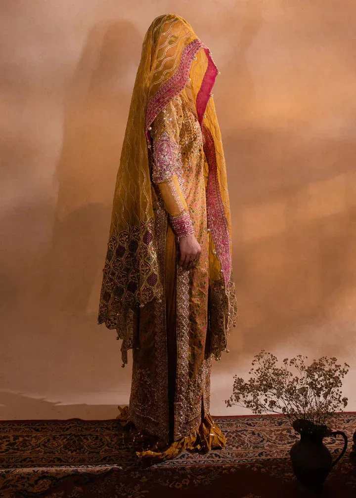 Maria Osama Khan Sajni Wedding Festive Mustard Raw Silk – view 8 – Poshaq