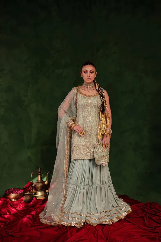 Maria Osama Khan Salma Sitara Sea Green Chiffon – view 1 – Poshaq