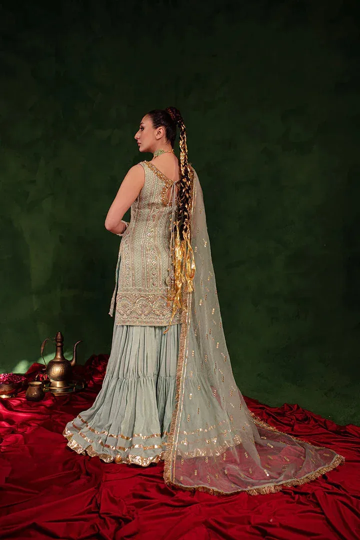 Maria Osama Khan Salma Sitara Sea Green Chiffon – view 2 – Poshaq